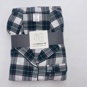 Liz Claiborne Womens Green Plaid Flannel 2 Piece Pajama Sleep Set XS NEW